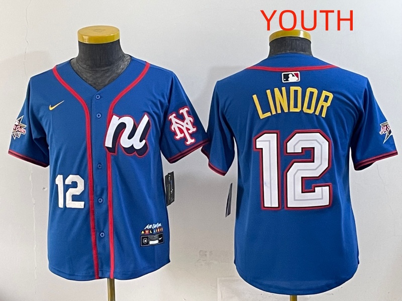 Youth 2025 New York Mets 12 Lindor Blue All star Nike MLB Jersey style 2